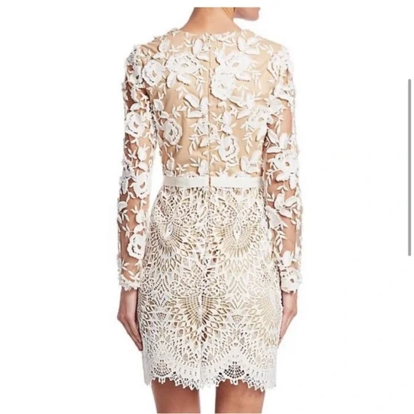 ML Monique Lhuillier White & Beige nude Lacey Cocktail formal Dress xs 3D Sz 2 - Picture 5 of 17